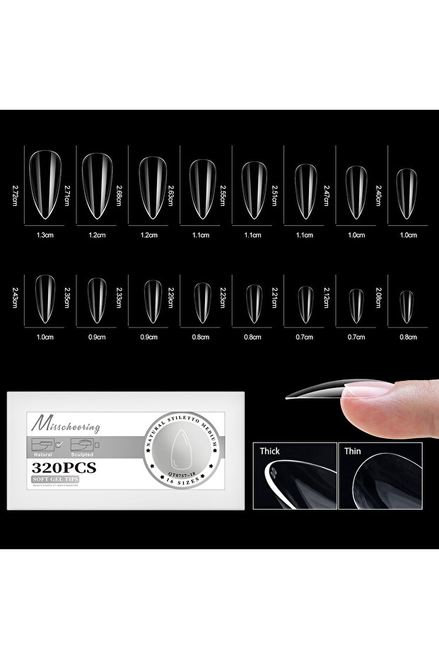 18 160/320pcs False Nails Full Cover Press-On Nails Coffin Stiletto Soft Gel False Nails Pieces for
