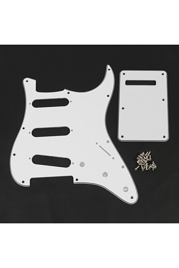 Whte 3ply FLEOR Set of SSS Pickguard ST FD Guitar Scratch Plate 11 Holes & Back Plate & Pickguard Sc