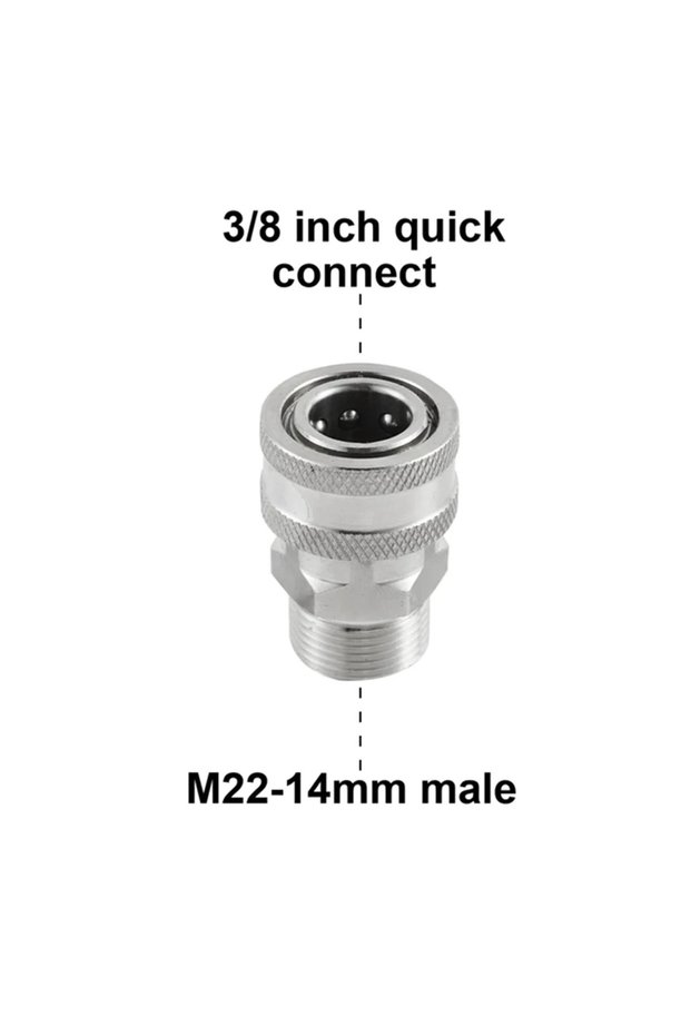 Light Grey Tool Daily Pressure Washer Adapter Set Quick Connect Fittings M22 15mm or 14mm to 3/8 Plu