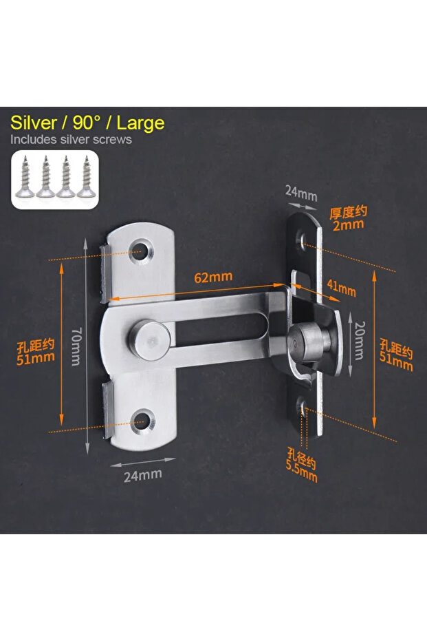 Silver Large Corner Door Lock Guard Latch Bolt 90 180 Degree Stainless Steel Toggle Latch Sliding ba