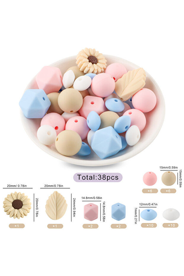 La05-01 38Pcs/set Loose Silicone Beads Set Silicone Round Bead Hexagon Bead For Bracelet Necklace Je
