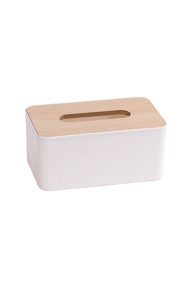 White 1pc Luxurious Bamboo Rectangular Tissue Box Cover - Waterproof, Elegant Holder For Disposable