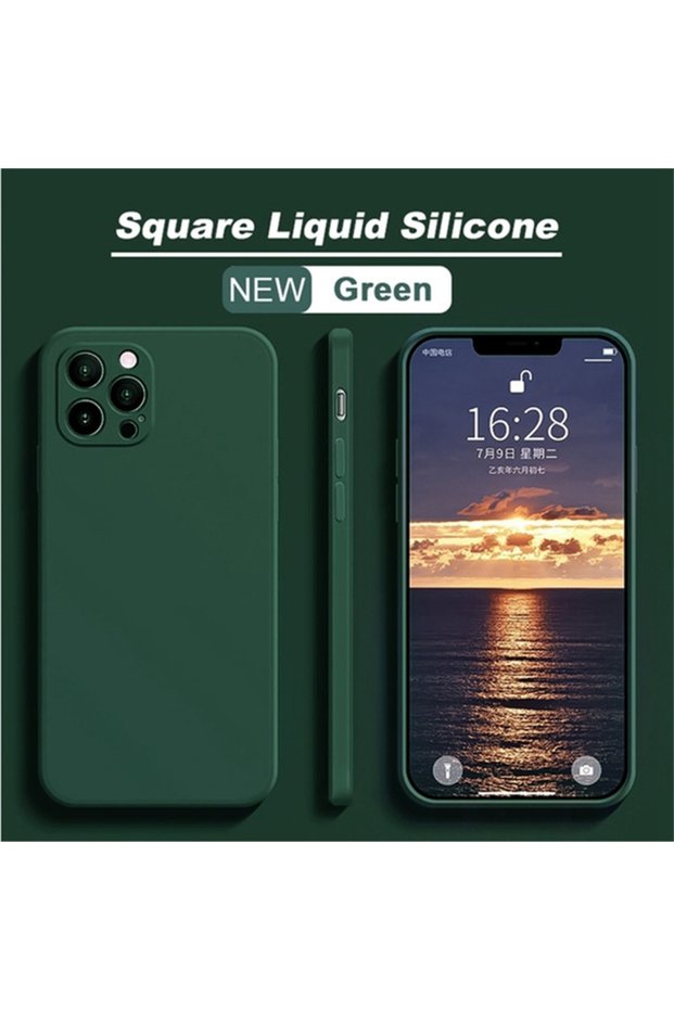 Dark Green For iPhone 11 Original Silicone straight edge Case For iPhone 11 12 13 14 15 Pro XS Max X