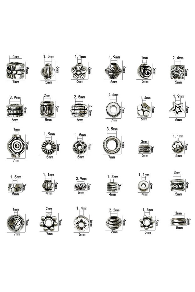 SN451-30pcs Randomly Mix 23/30pcs Metal Beads Antique Silvery Tube Beads Zinc Alloy Spacer Loose Bea