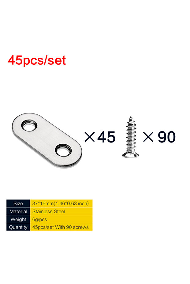 45pcs(90 Screws) 5/18/45 Pcs Flat Straight Corner Brace Plates with Fixing Screws Metal Joining Plat