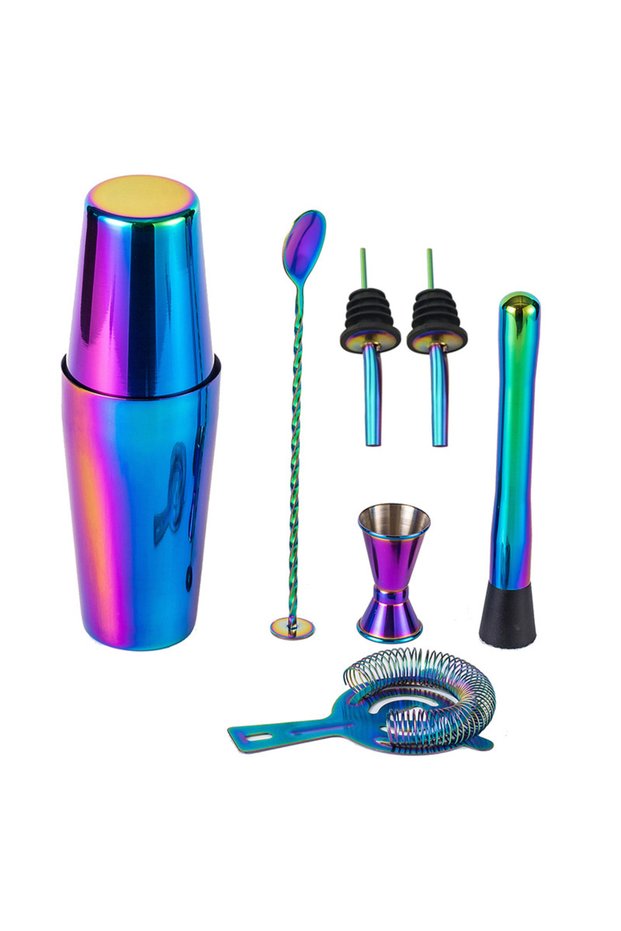 750x600 7pcs 5pcs Rainbow Cocktail Shaker Bar Set,Boston Shaker Tins, Bartender Kit with 18oz & 28oz