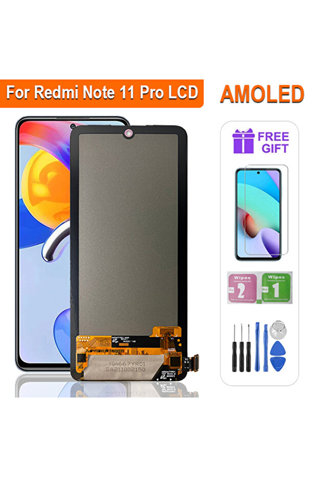 شاشة AMOLED بدون إطار مقاس 6.67 بوصة لهاتف Redmi Note 11 Pro، شاشة LCD تعمل باللمس مع لوحة رقمية مدمجة لـ 220