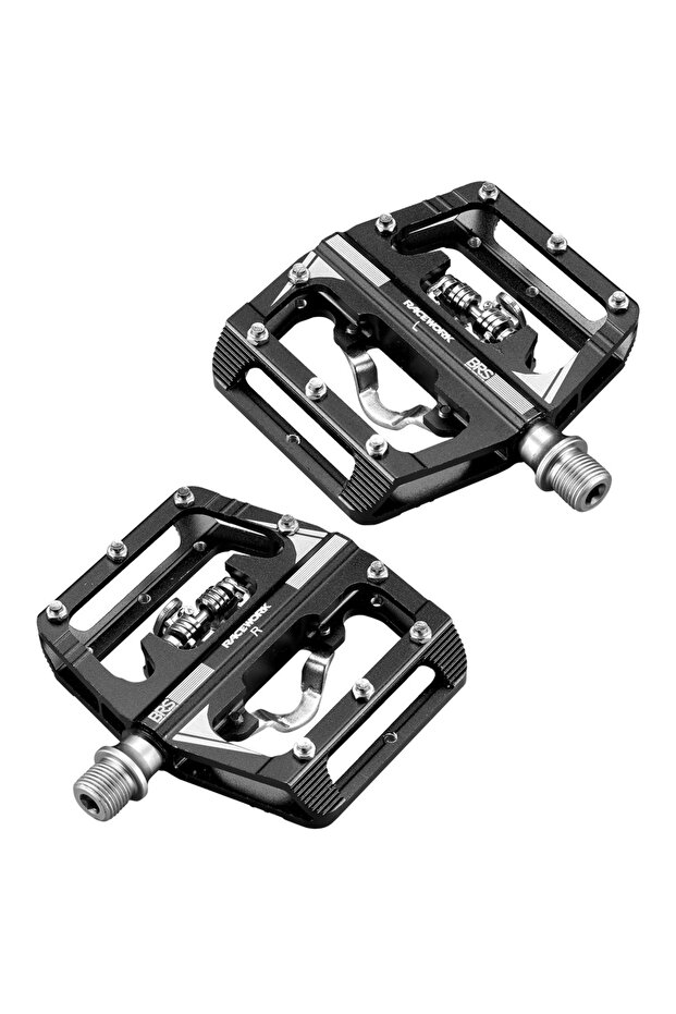 Black RACEWORK MTB Clipless Pedal Set Single Side Clip Compact Double Function Power Meter Pedalen P