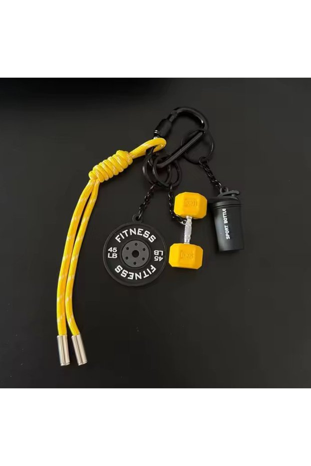 yellowblack Fitness Keychain Gym Lover Barbell Key chain Weightlifting Keyring Silicone Weight Plate