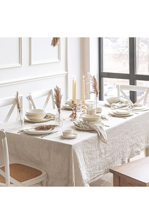 140x220cm Beige French Cream Style Soft Pleated Beige Tablecloth for Weddings Parties and Holiday Ki