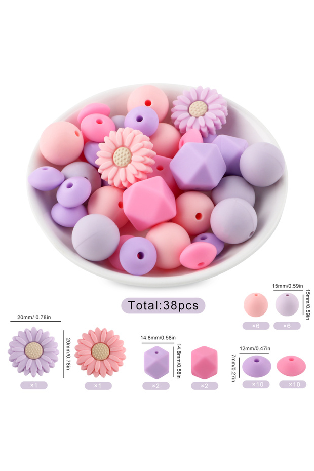 La05-03 38Pcs/set Loose Silicone Beads Set Silicone Round Bead Hexagon Bead For Bracelet Necklace Je