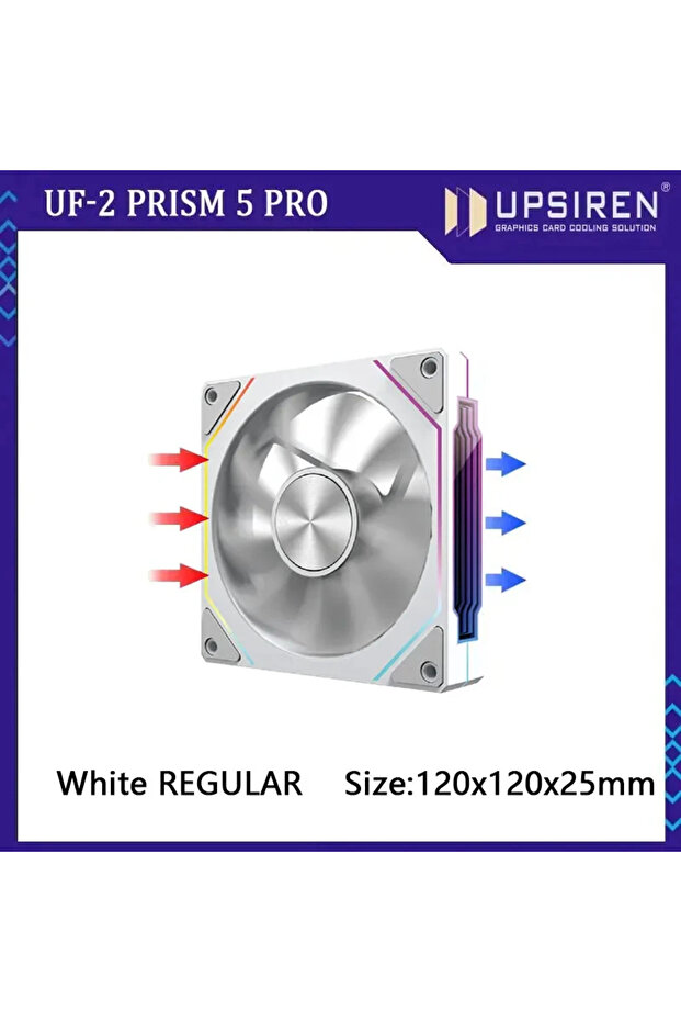 مروحة تبريد كمبيوتر عادية من نوع UPSIREN UF-2 PRISM 5 PRO مقاس 12 سم بتقنية ARGB، ذات تدفق هواء كبير، لون A-RGB، قطعة واحدة