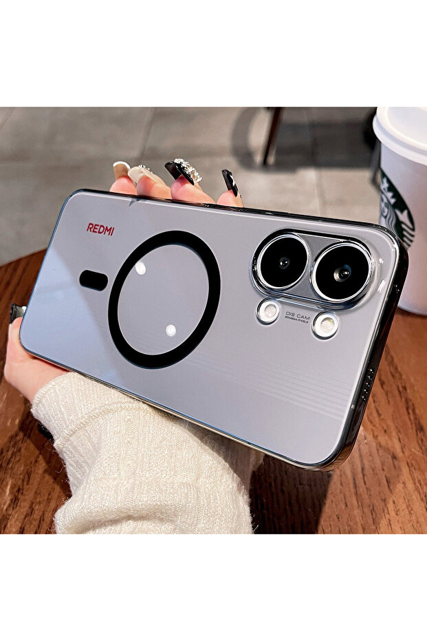 غطاء شفاف أسود مغناطيسي مطفي من البولي كربونات الصلب لهاتف Poco X8 Pro Max X7 M8