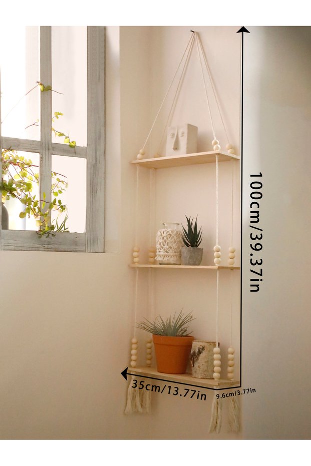 KK107-M01754 Wooden Storage Rack Wall Hanging Shelves Plant Floating Wall Shelf Rustic Wood Shelves