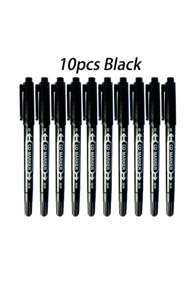 Black-10pcs 10pcs/set Double Head Marker Pen Waterproof Black/Blue/Red Oily Ink Pen School Study Sta