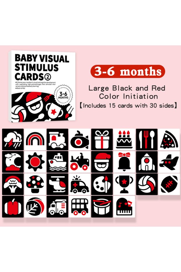 3-6 562 Large Size Vision Cards Montessori 0-12Month Baby Black and White High Contrast Stimulat
