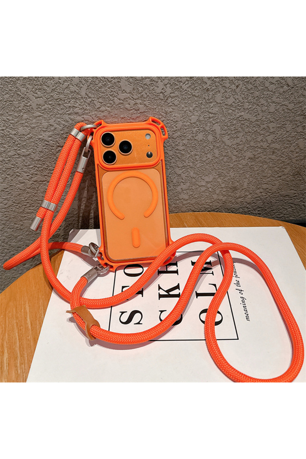 iPhone17 Pro Max CGS-Orange Crossbody Necklace Strap Lanyard Magnetic Case For iPhone 17 16 14 15 12