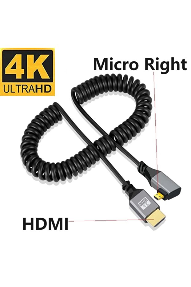 كابل HDMI 4K يمين صغير بطول 0.5-2.4 متر، كابل HDMI زنبركي من ذكر إلى ذكر، يسار، يمين، أعلى، أسفل، كابل HDMI صغير ملفوف