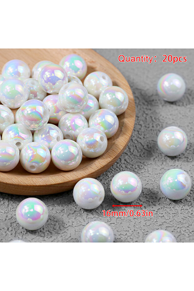 16mm 40 Pcs 1 Pack Dazhu01-6 Pen Beaded Acrylic Round Loose Beads AB Color 16mm 20Pcs for Jewelry Ma