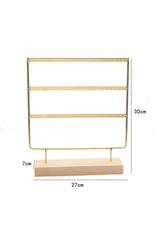 Gold 30cm Earring Stand Wooden Base Jewelry Towel with Holes Hanging Jewelry Organizer Large Metal H