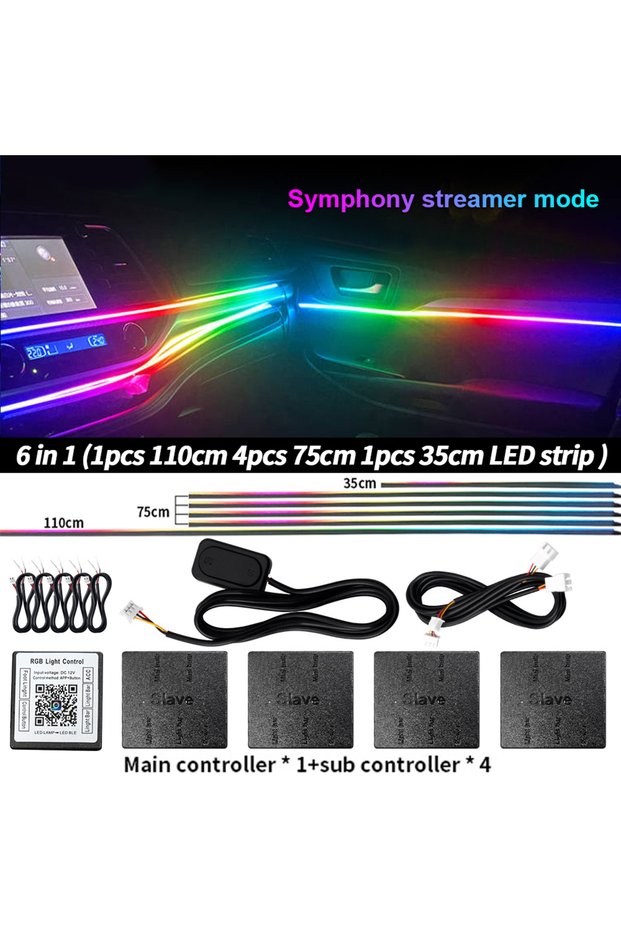 Symphony 6in1 110cm Universal 6/10/14/18/22 in 1 LED Symphony RGB Ambient Light For Car Interior 213