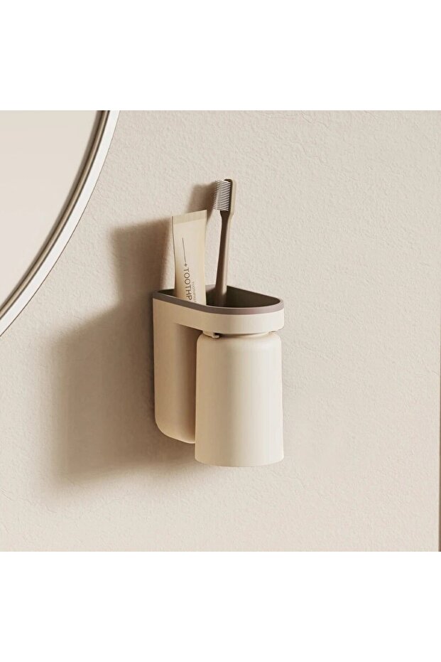 Beige G1806A 1 Pc Innovative Toothbrush Storage Rack No Hole Light Luxury Mouthwash Cup Brush Cup Wa