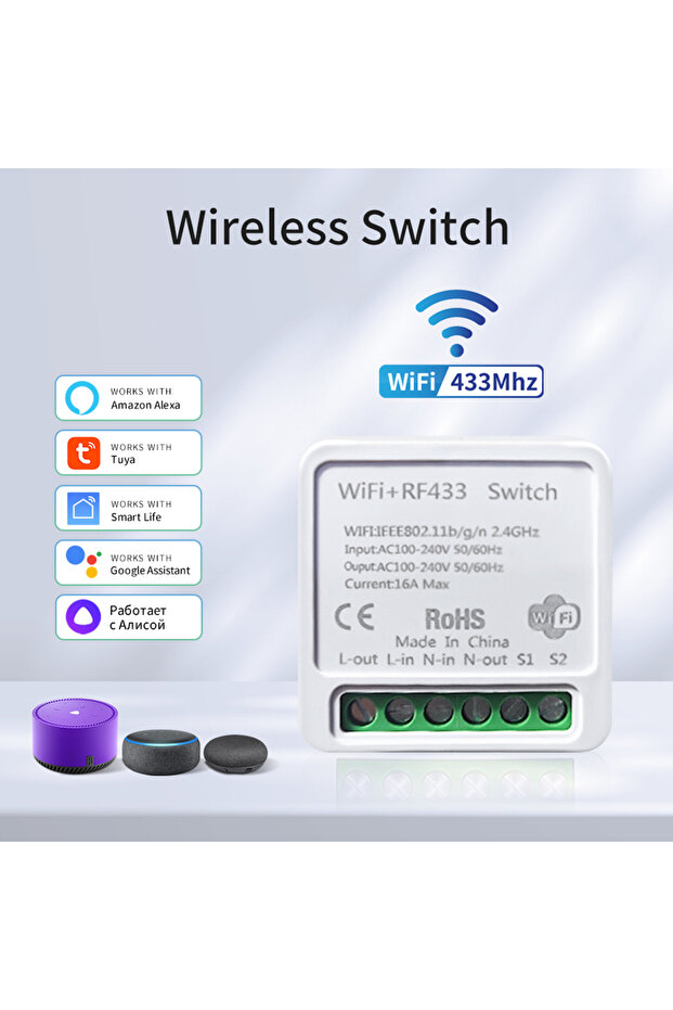 20A 1 Receiver Tuya WiFi Smart Light Switch Smart Home Wireless RF 433mhz Push Button Wall Swi