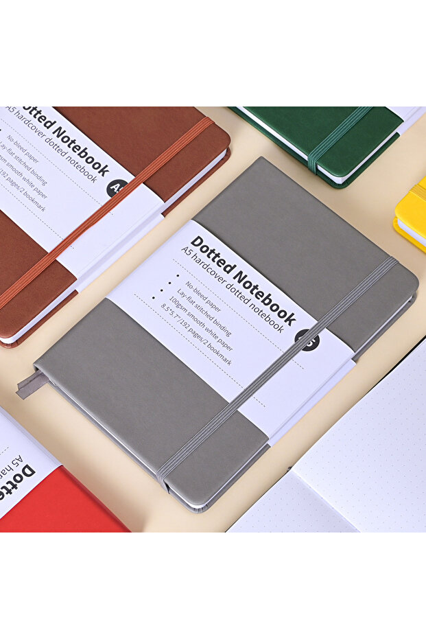 A5 Grey A5 Notebook 192 Pages Classic Journal Dotted Paper Hard Cover Business Creative Elastic Band