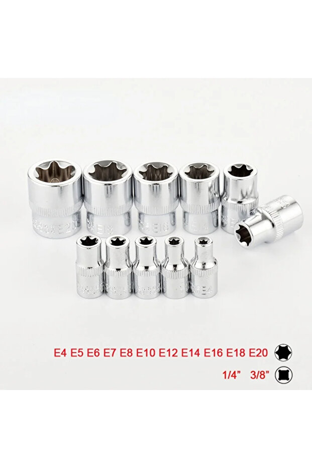 11Pcs 1/4" 3/8" Star Socket Set Femal E Type Sockets Wrench Head E4 E5 E6 E7 E8 E10 E12 E14 E16 ...