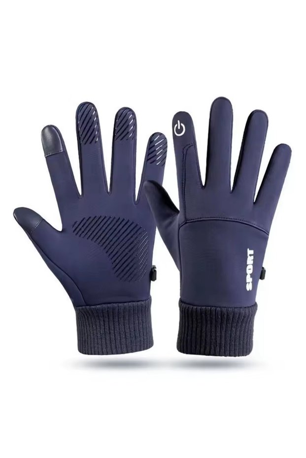M Navy Blue Black Winter Warm Full Fingers Waterproof Cycling Outdoor Sports Running Motorcycle Ski