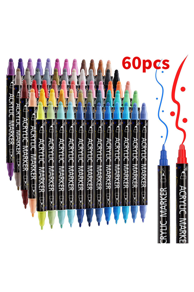 60 colors Dual Tip Acrylic Paint Pens Set - 12/24/36/48/60 Colors for Wood Canvas Stone Rock Glass C