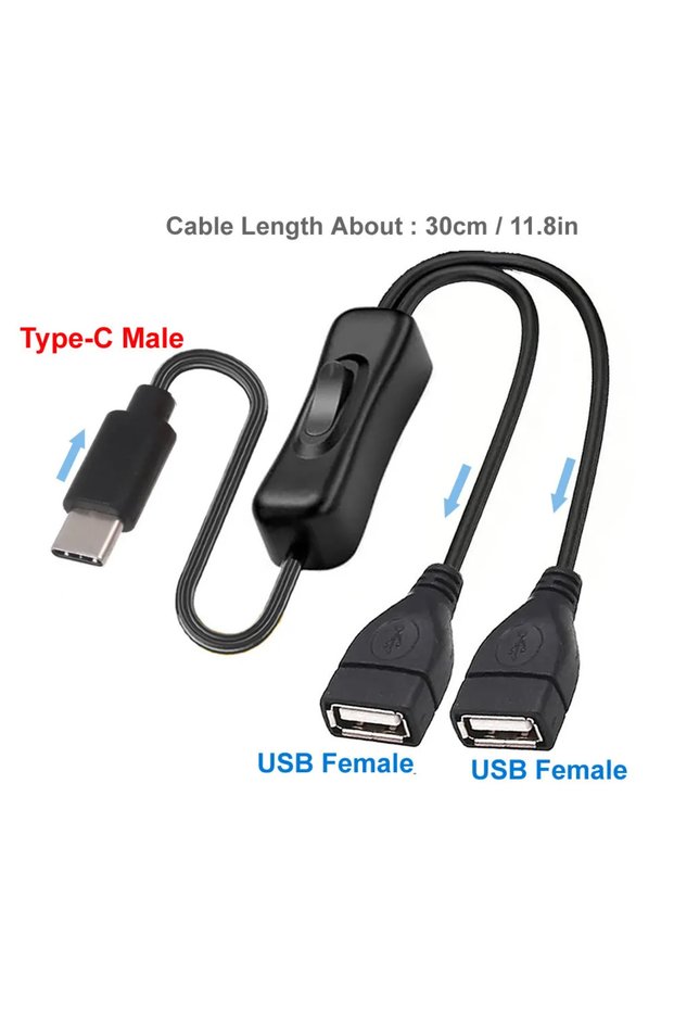 C to 2 A -F 30cm 1 to 2 Type C Extension Cable with On/Off Switch USB-C Male to Female Splitter Char