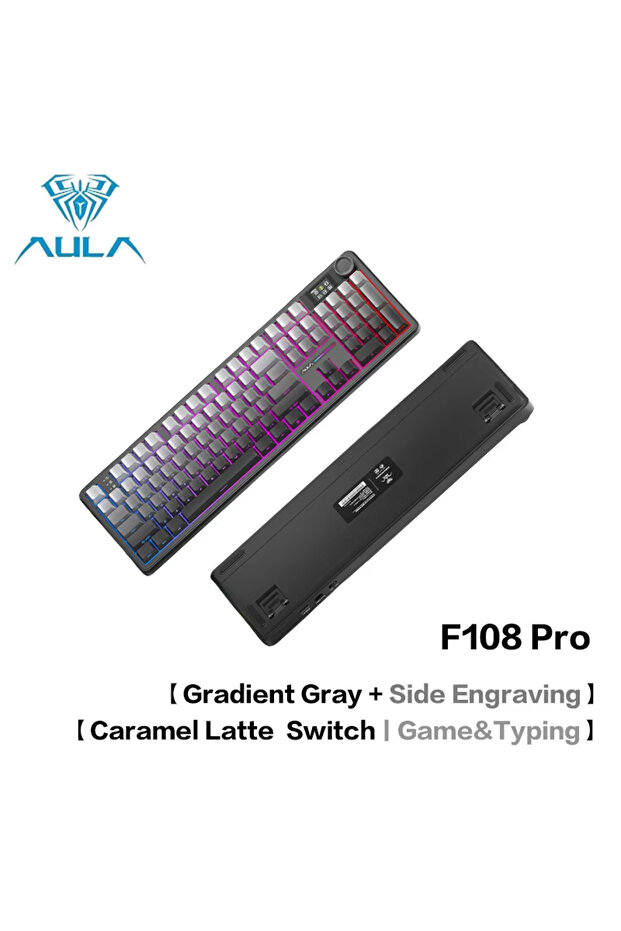 F108 Pro Gray AULA F108Pro/F108 اتصال بلوتوث لاسلكي ثلاثي الأوضاع، شاشة متعددة الوظائف، G
