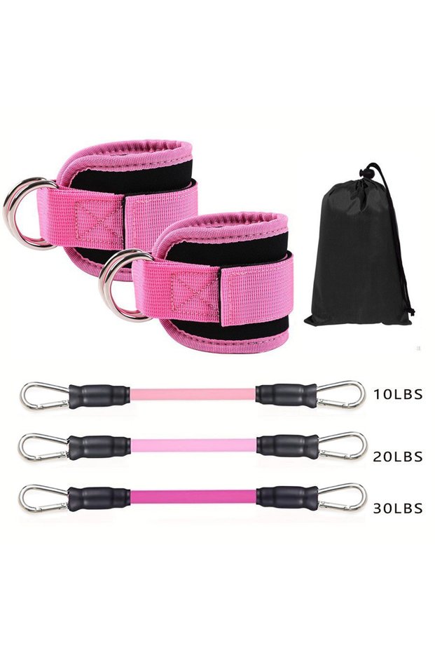 6pcs All Pink Ankle Straps Resistance Bands Set Fitness Workout Exercise Equipment Ankle Weight Yoga