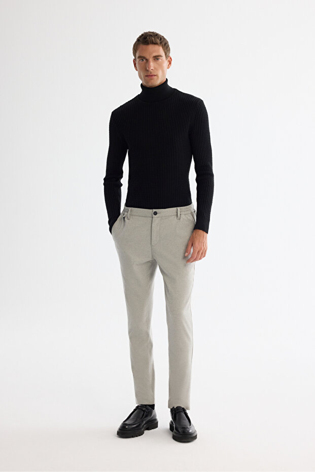 Men's Light Gray Diagonal Elastane Patterned Relaxed Fit Trousers with Elastic Sides A42Y3083