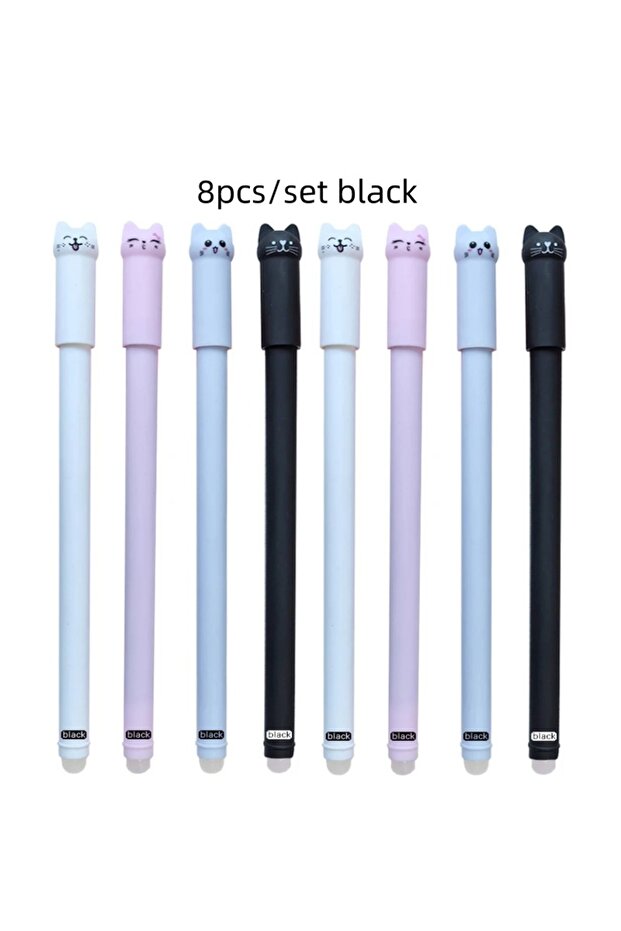 8pcs black 4/8/12pcs Creative Cat Erasable Gel Pens Set 0.5mm Washable Handle Magical Blue/Black Ink