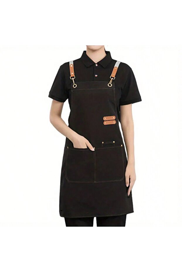 1 Waterproof Chef Apron,Cross Back Apron for Men Women with Adjustable Straps and Large Pockets,Canv