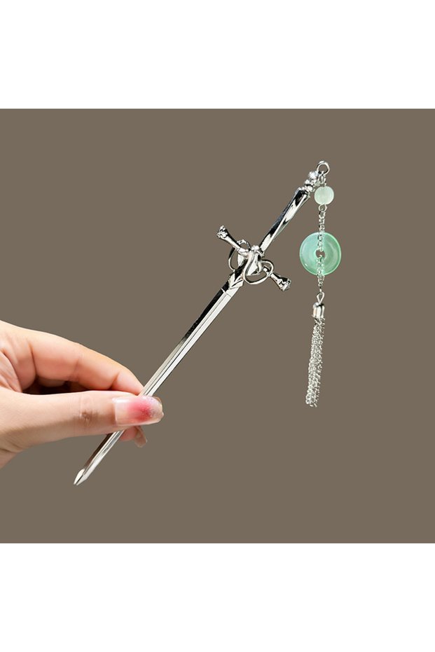 6 green Elegant Chinese Style Sword Hair Fork Tassel Hair Stick Buns Design Hairstyle Hair Accessori