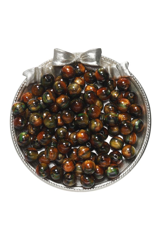 8mm x 20Pcs Orange green 20-50pcs/lot Glitter Mitation Cat Eye Round Resin Bead Loose Beads for DIY