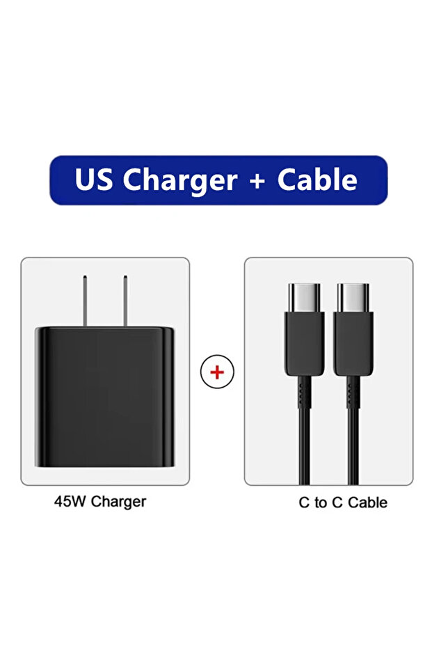 كابل 2 متر - طقم شاحن أمريكي وكابل 45 واط PD USB-C للشحن السريع لهواتف S20 S21 FE S22 S23 S24 نوت 20 A1