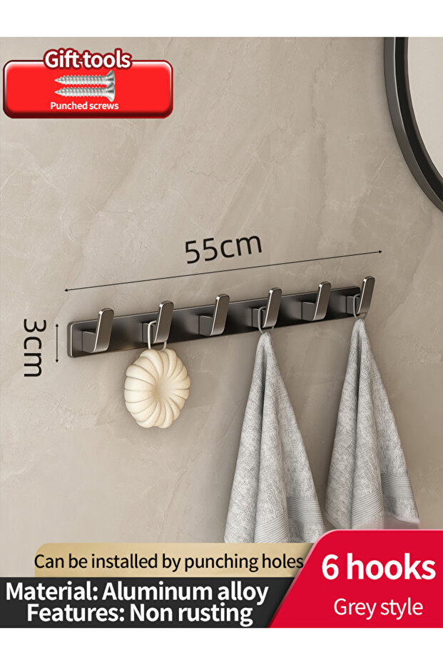 gray6hook No Drill Space Aluminum Punch-Free Kitchen Hook Bathroom Clothes Hooks Storage Rack Hook D