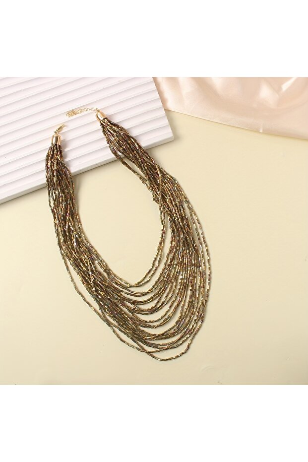 a Multi-layered Handmade Seed Beads Waterfall Shaped Tassels Necklaces for Women Boho Jewelry Holid.