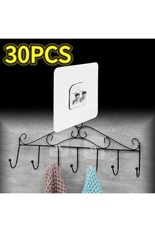 30pcs 6c6cm 5-100PCS Transparent Hanging Shelf Hooks Wall Storage Rack Fixing Patch Strong Self-Adhe