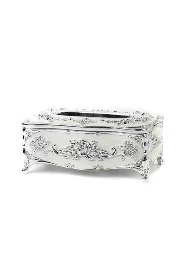 B-Silver white European tissue box, high-end hotel restaurant napkin extraction box, kitchen and liv