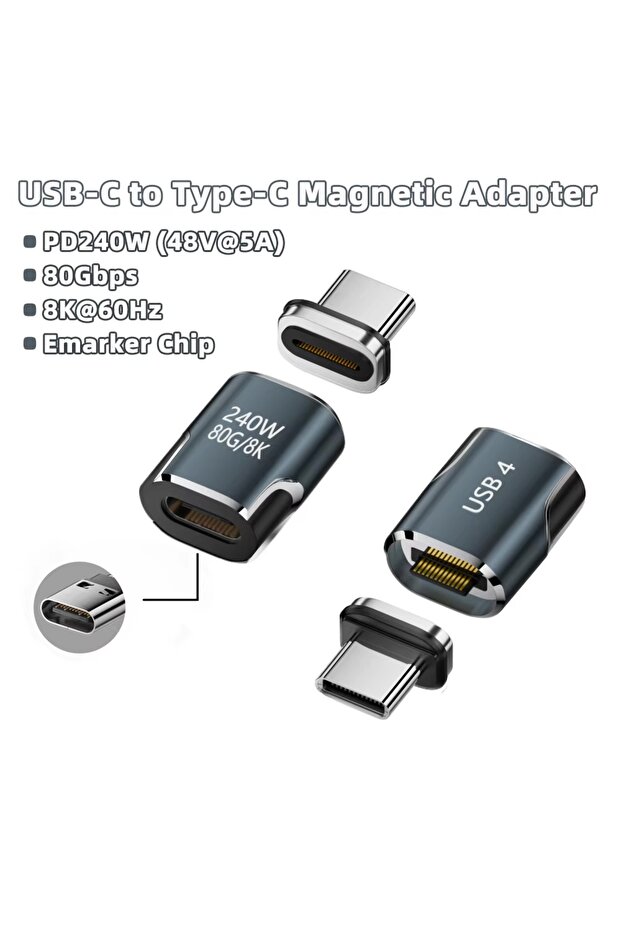 240W XQ CX SLS USB4 Thunderbolt4/3 Magnetic USB C To Type C Adapter 240W 80Gbps Fast Charging Magnet