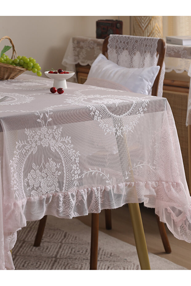 140x100cm pink Rustic Pink Mirror Flower Lace Tablecloth, Living Room Bedroom Dining Table Tableclot