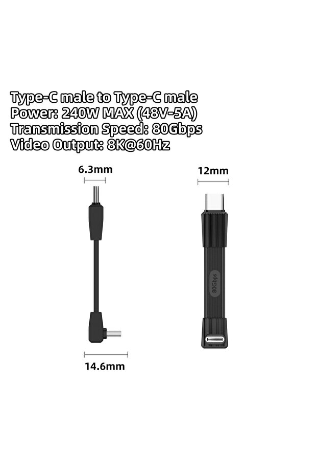 كابل USB 4.0 من النوع C إلى النوع C طراز FPC-240W-GG-HS بطول 42 مم، شحن سريع 240 واط، نقل بيانات بسرعة 80 جيجابت في الثانية