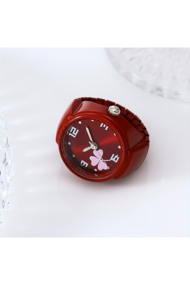 Red Colorful Clover Ring Watch Fashion Trend Simple Multi Color Finger Watch Men's and Women's Coupl