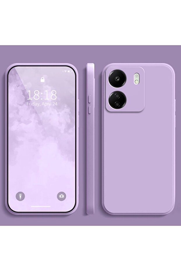غطاء سيليكون مربع أرجواني لهاتف POCO C65 وRedmi 13C 4G، غلاف مطفي ناعم لهاتف Redmi 13 C وPoco C65