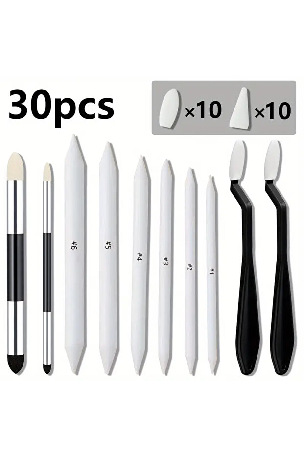 white 30pcs Sketching & Drawing Tool Kit - Includes Blending Stumps, Tortillions, Art Wipes, Scraper